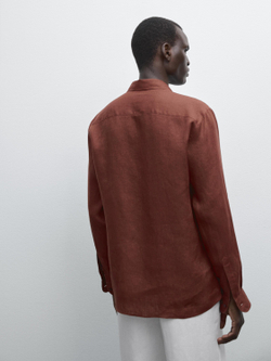 Massimo Dutti Рубашка приталенного кроя из 100% льна, терракотовый