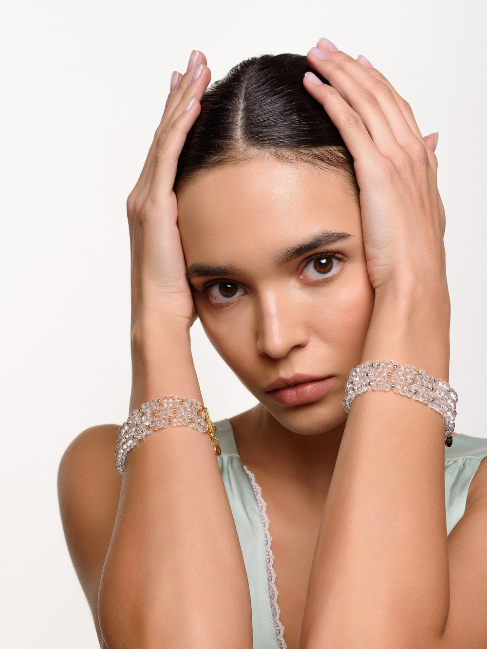 Браслет "White night" из горного хрусталя Silver