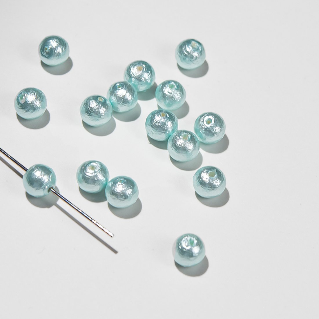 Хлопковый жемчуг, оттенок "Aqua", шар 6мм, сквозное отверстие