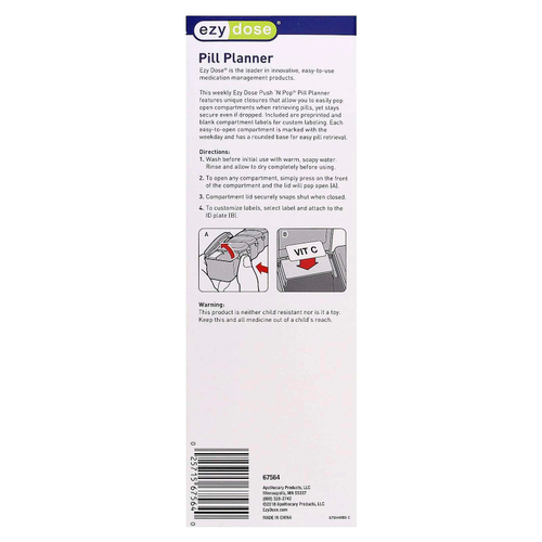 Ezy Dose, Push 'N Pop, еженедельный органайзер для таблеток с этикетками, 2XL, 1 шт.