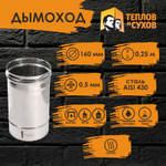 Труба одностенная нержавейка для дымохода 0.25 м (430/ 0,5) Ф160 Теплов и Сухов