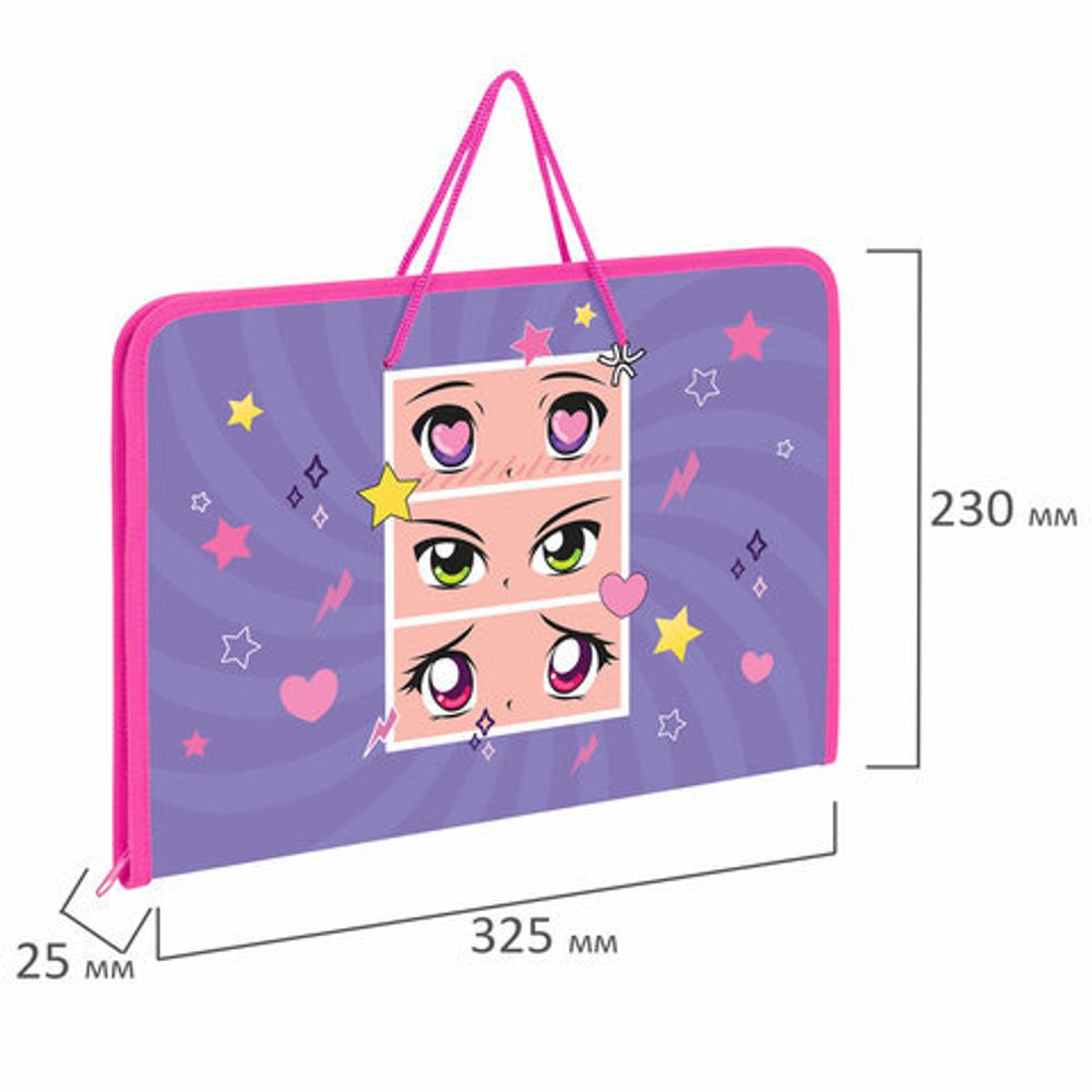 Папка для труда на молнии с ручками ПИФАГОР А4, 1 отделение, пластик, органайзер, "Anime eyes", 272228