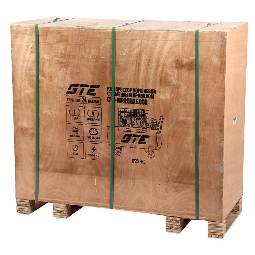 Компрессор поршневой ременной 220В 500л/мин. ресивер-200л одноступенчатый GTE