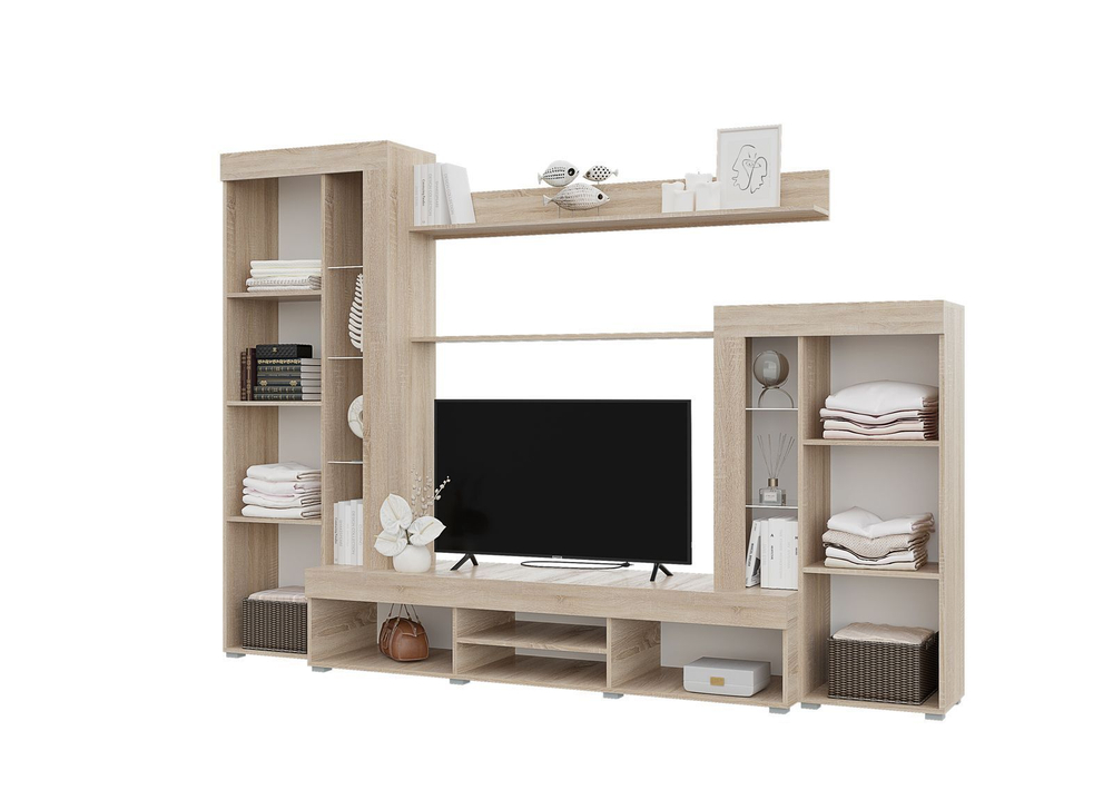 Стенка Горизонт "Дельта", для гостиной, белый/сонома, ЛДСП, 264,8х187,4х45,6 см