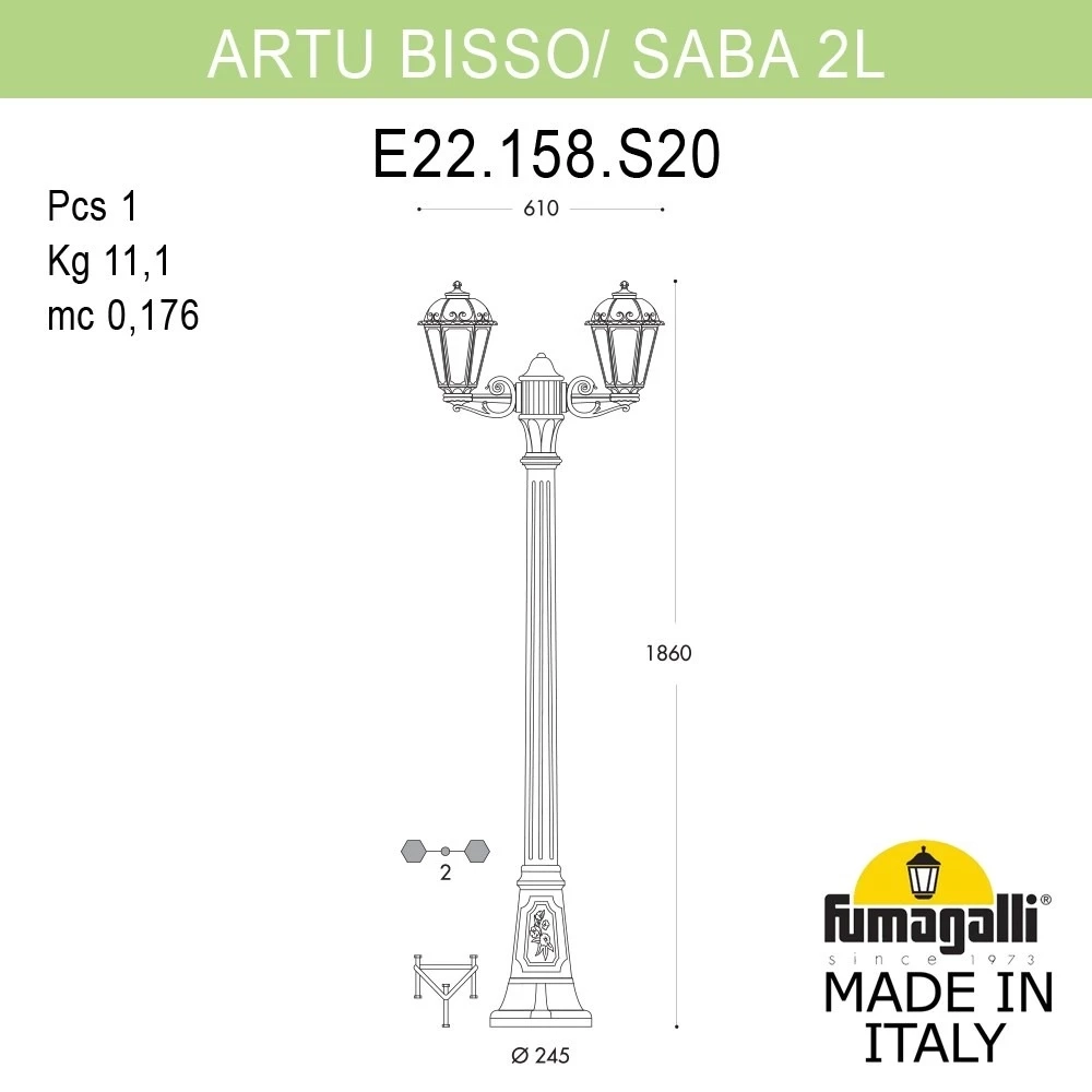 Парковый светильник Fumagalli ARTU BISSO/SABA 2L K22.158.S20.AYF1R