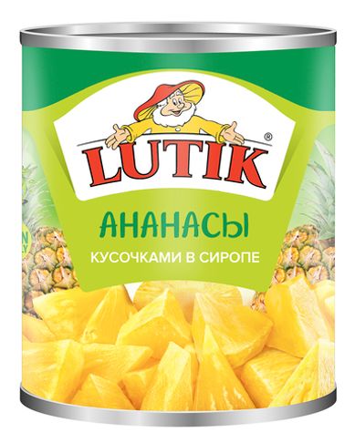 Ананас Lutik кусочками в сиропе, 580 мл.