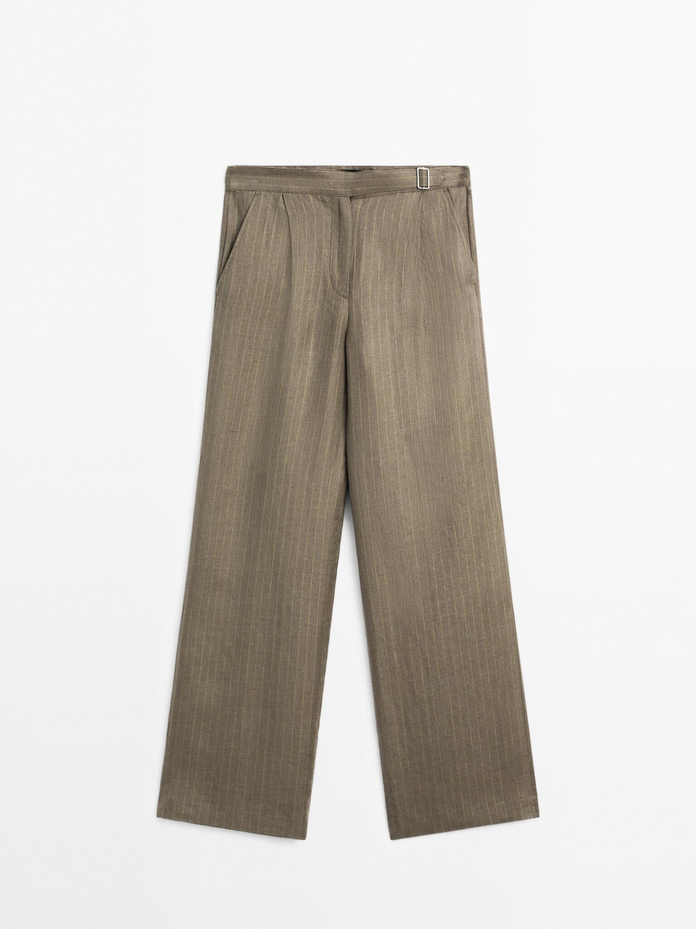 Massimo Dutti Брюки из 100% льна в полоску с пряжкой, серо-зеленый