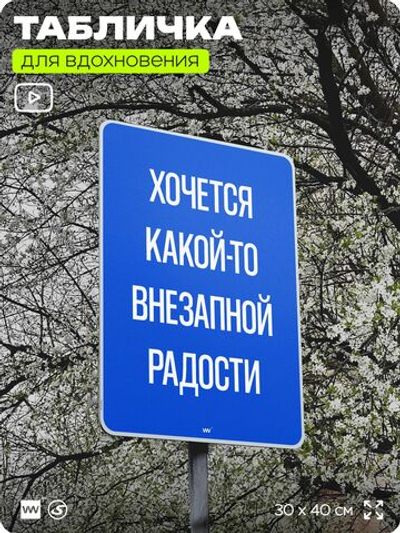 Табличка мотивационная большая "Хочется какой-то внезапной радости", аффирмация, для интерьера, 30х40 см, пластиковая, Айдентика Технолоджи