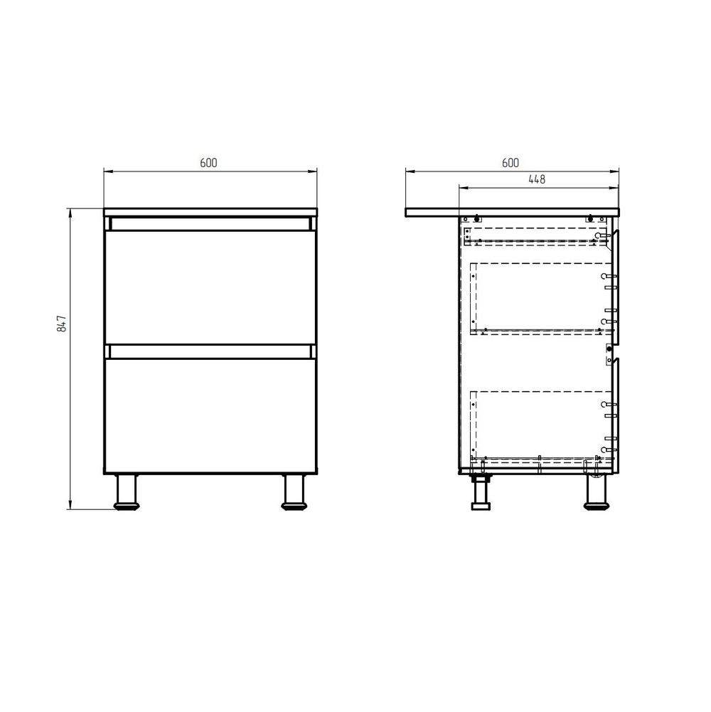 Кухонный модуль напольный, 60х60х85, Валенсия, с ящиками, со столешницей, белый, массив дуба, Dipriz