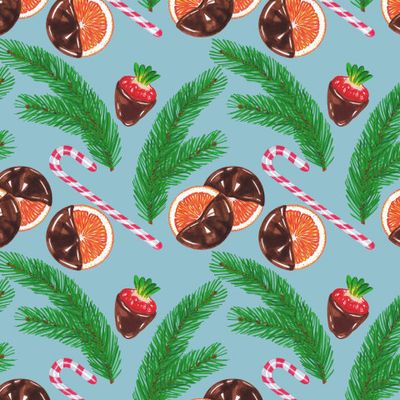 Еловые веточки и фукты в шоколаде