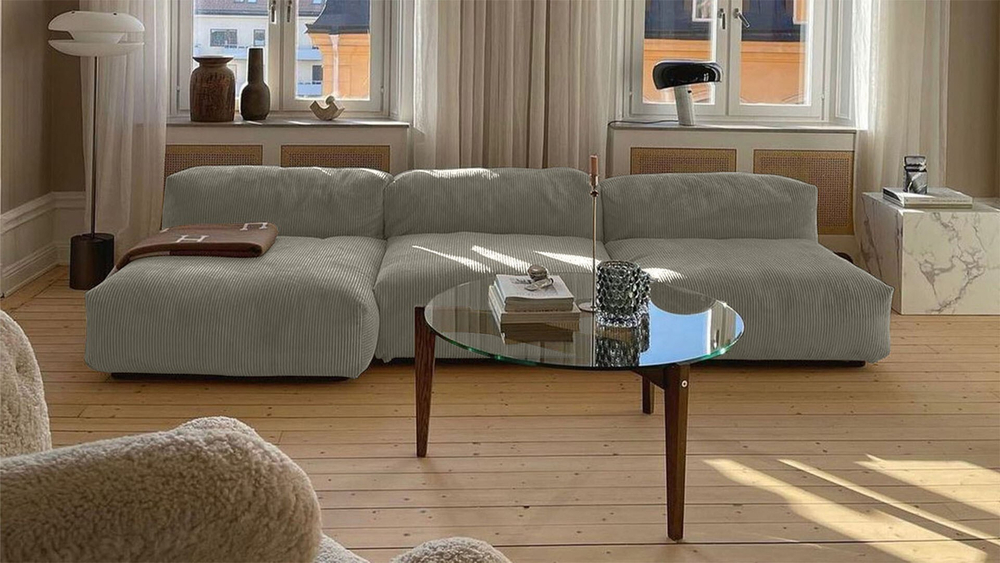 Диван с оттоманкой Фиджи (малый) Cilium Brown 315*137*62 см, Коричневый Вельвет Нераскладной Фиеста