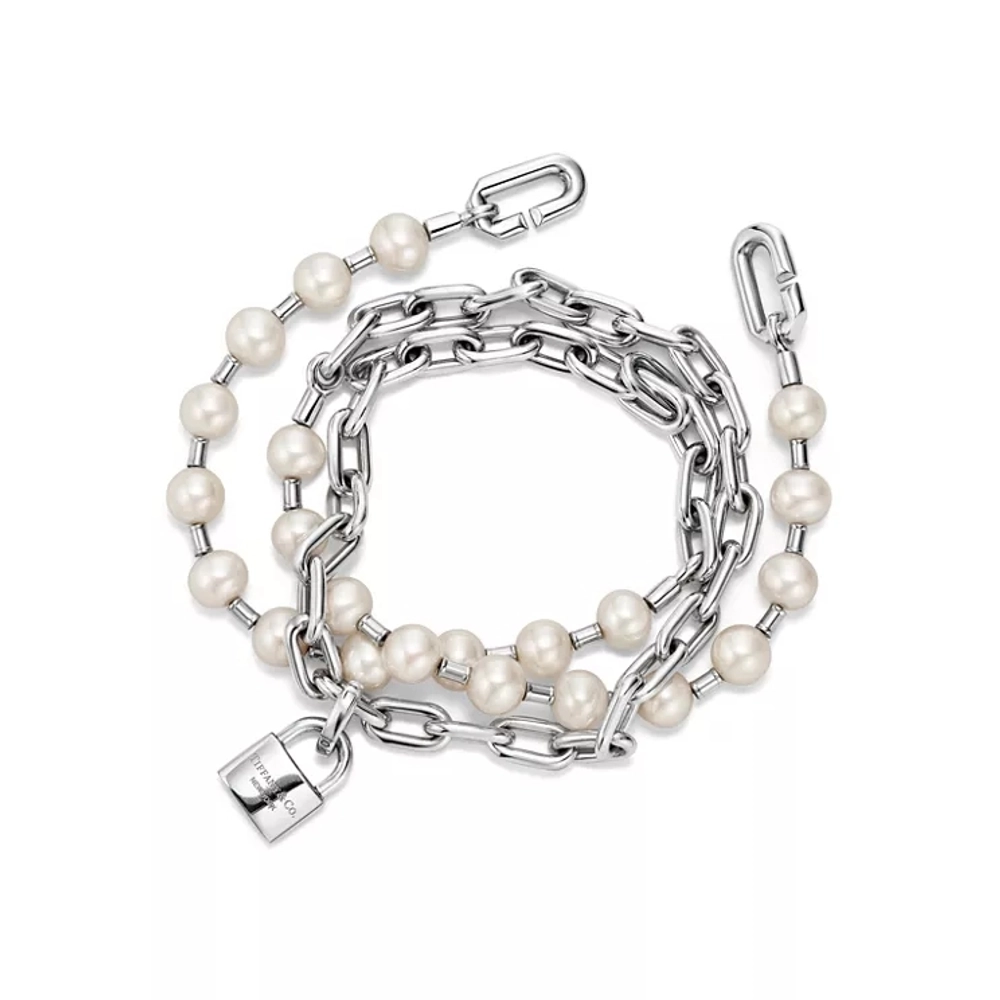 Браслет из серебра с жемчугом, Tiffany 💠Hard Wear Pearl Lock