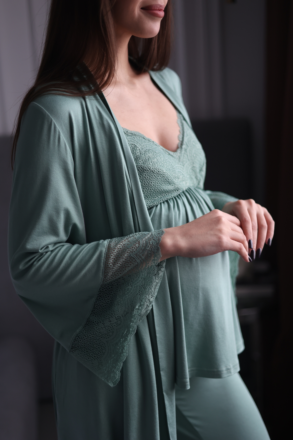 Комплект тройка для беременных и кормящих, пижама TO102-3; цвет: оливковый