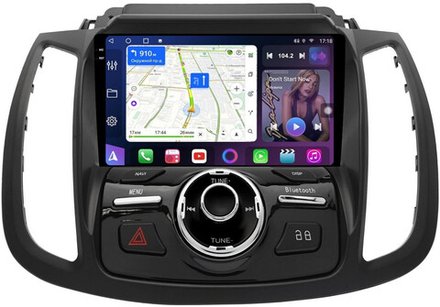 Магнитола для Ford Kuga 2 2017-2019 (SYNC 3, рамка с кнопками тип 2) - FarCar 8029F2B монитор 9.5" 2K QLED на Android 13, TS10, CarPlay, 4G SIM-слот