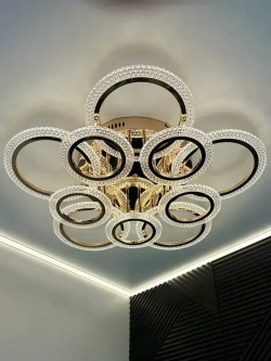 Люстра потолочная золотая с пультом для всех видов потолков, 180 Вт