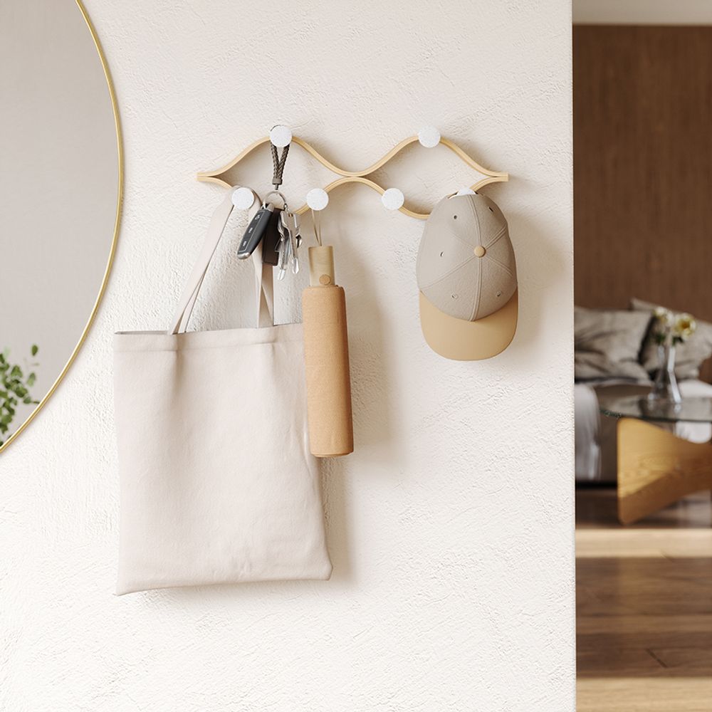 Вешалка настенная Montage, 6 крючков, натуральное дерево/белая