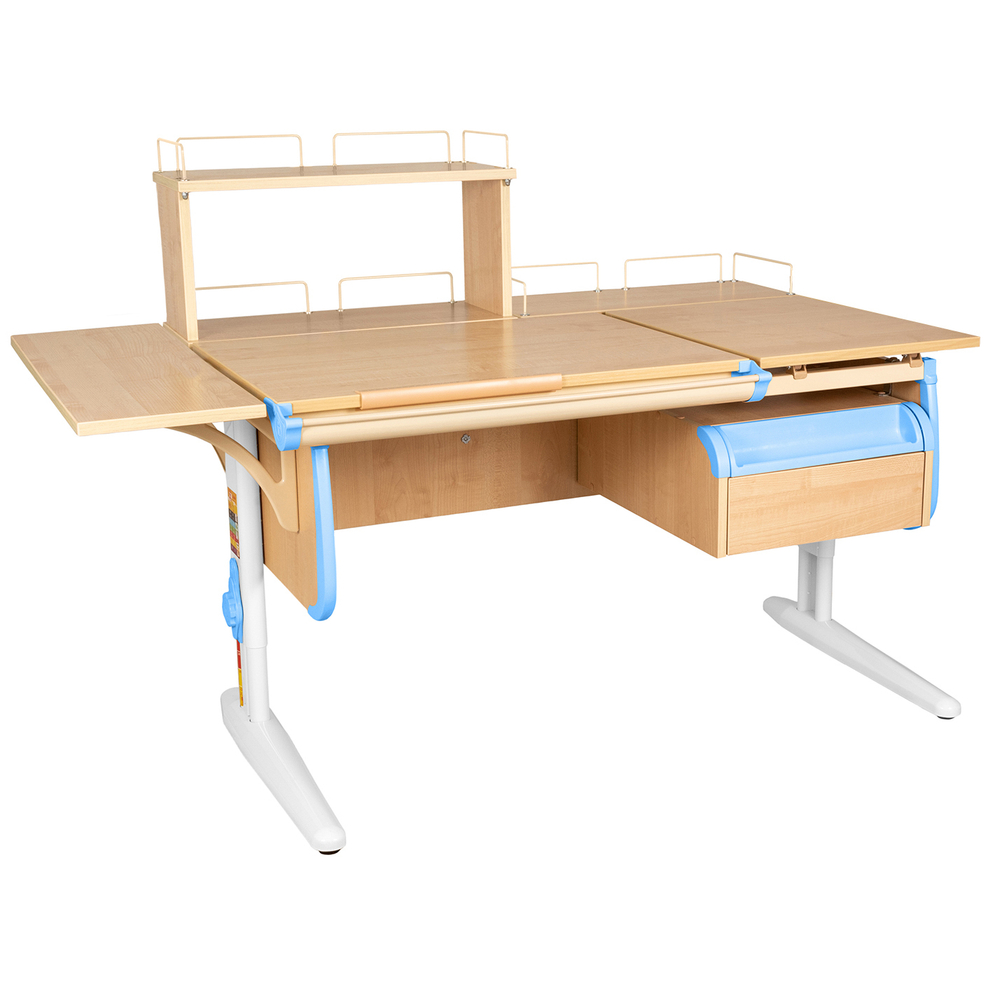 Растущая парта с навесной тумбой, задними и боковой полками Дэми СУТ 25-05-Б1Д1 (1500×880 мм)