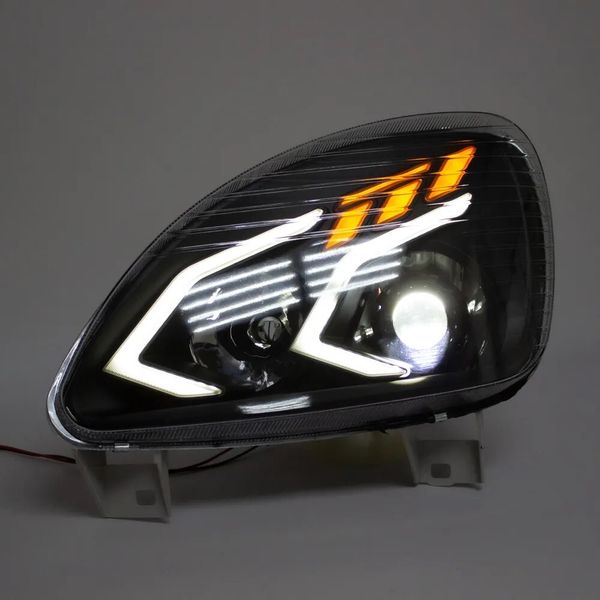 Фары Газель Бизнес передние в стиле Mercedes AMG c Bi LED модулями, тонированные галочки