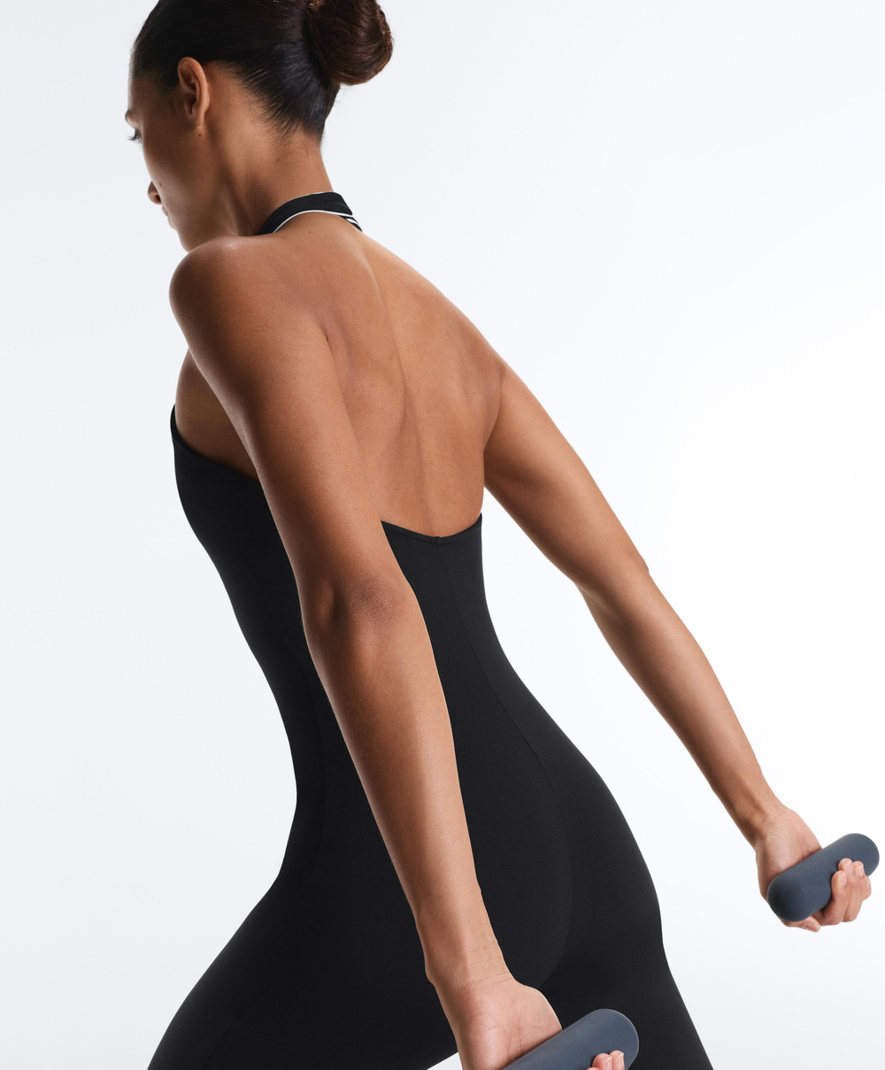 Oysho Длинный комбинезон Comfortlux с завязками, черный