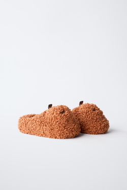 ZARA ДОМАШНИЕ ТАПОЧКИ ИЗ ИСКУССТВЕННОЙ ОВЧИНЫ С ТЫКВОЙ, КОРИЧНЕВЫЙ