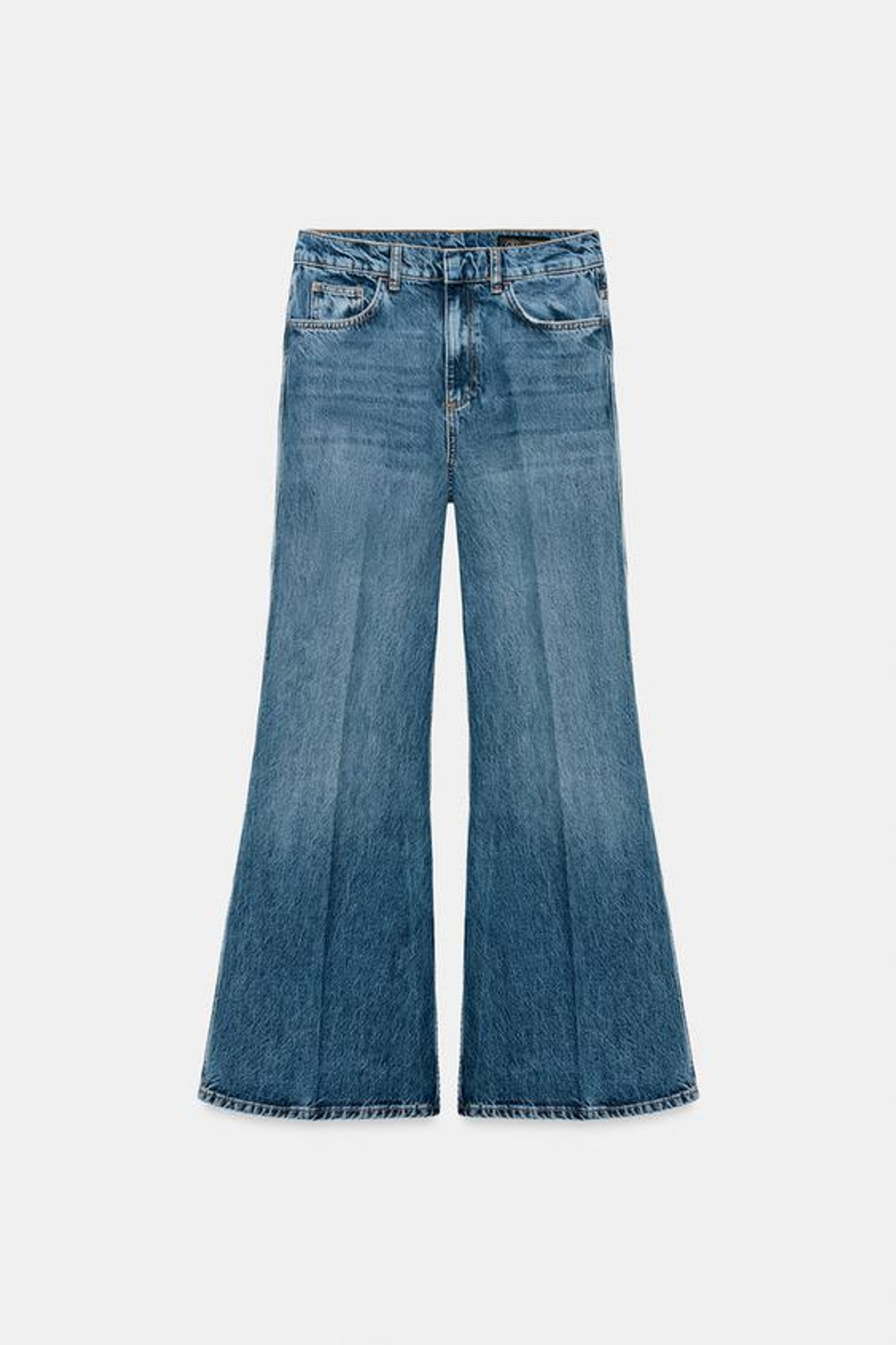 ZARA ДЖИНСЫ ZW COLLECTION FLARE С ВЫСОКОЙ ПОСАДКОЙ, ВЫЦВЕТШИЙ СИНИЙ