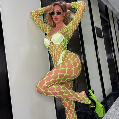 Боди-комбинезон крупная сетка с доступом неоновый зеленый S/L