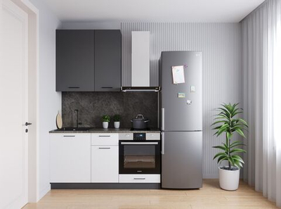 Кухонный гарнитур Лофт 1600 мм столешница 38 мм, верхние шкафы 950 мм (увеличенные), ЛДСП, компактная прямая кухня с высокими шкафами, вместительными ящиками, в индустриальном стиле для студии, дачи.