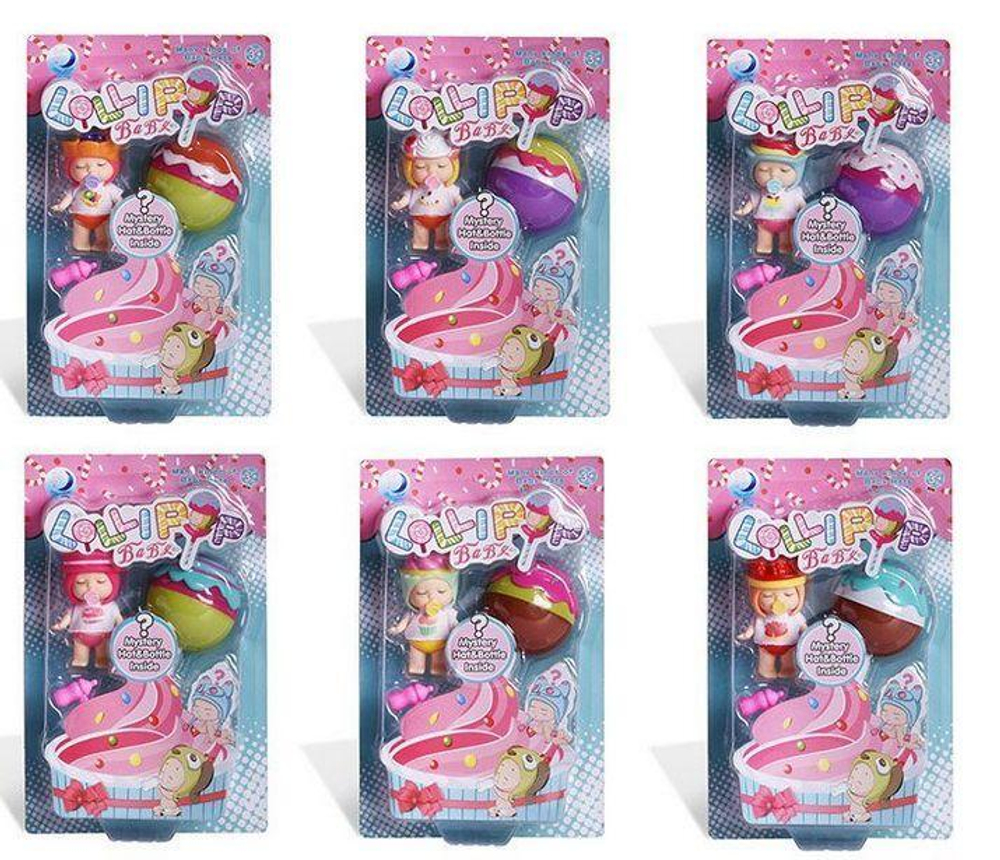 Пупс спящий + пластм. конфета на палочке, в ассорт. на блист. 15,6*6*24,6 см.