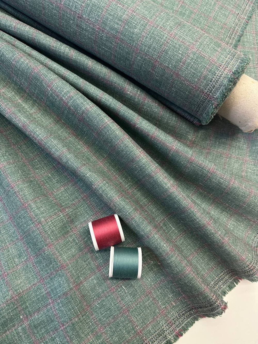 Лен и шелком Cerruti 1881 зеленый в розовую клетку