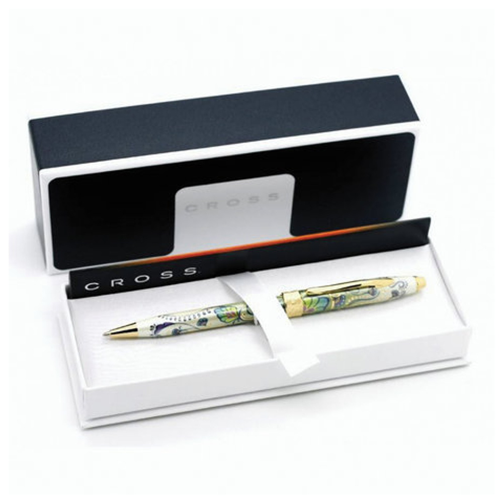 Ручка подарочная шариковая CROSS Botanica "Зеленая лилия", лак, латунь, позолота, черная, AT0642-4