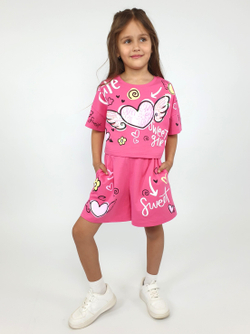 02-121-6 Комплект для девочки (фуфайка+ шорты)