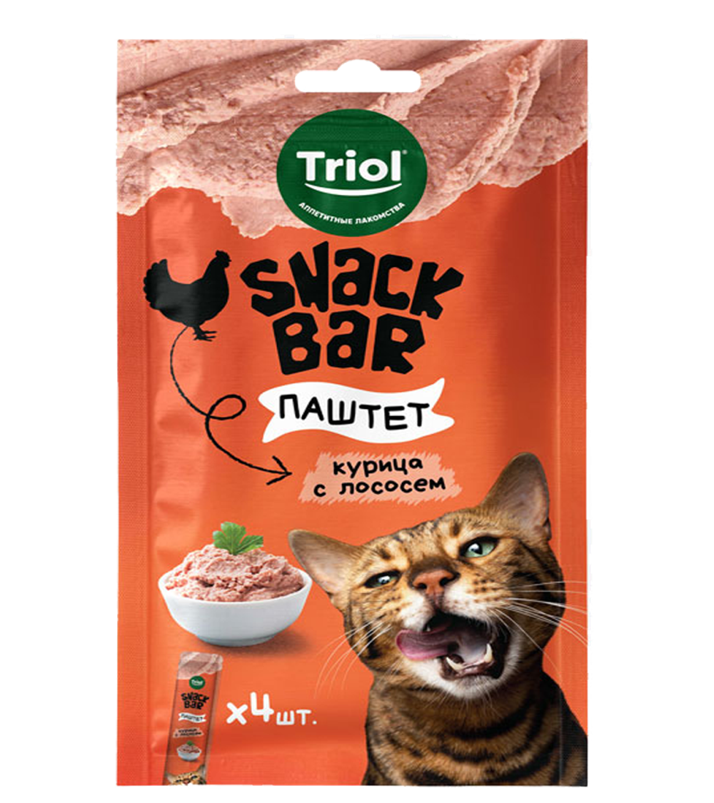 Лакомство для кошек "Паштет из курицы с лососем", 40г, серия SNACK BAR, Triol