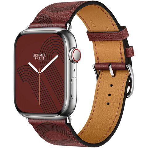 Умные часы Apple Watch Series 7 Hermès GPS + Cellular 45mm Silver Stainless Steel Case with Circuit H Single Tour (Rouge H/Noir)