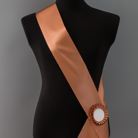 Лента наградная для конкурса красоты С НАНЕСЕНИЕМ. Цвет ленты ОРАНЖЕВЫЙ. Крепление розетка с лого.