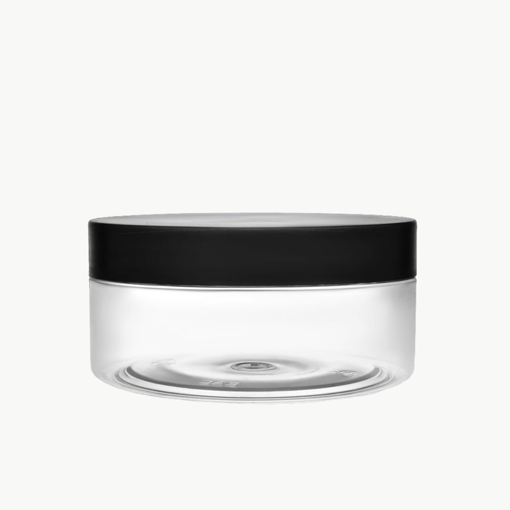 Комплект: Банка ПЭТ 150 мл (89) прозрачная с отсекателем и черной крышкой