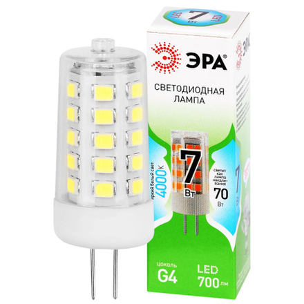 Лампочка светодиодная ЭРА GREEN LINE LED G4-JC-7W-840-12V GL G4 7Вт капсула яркий белый свет