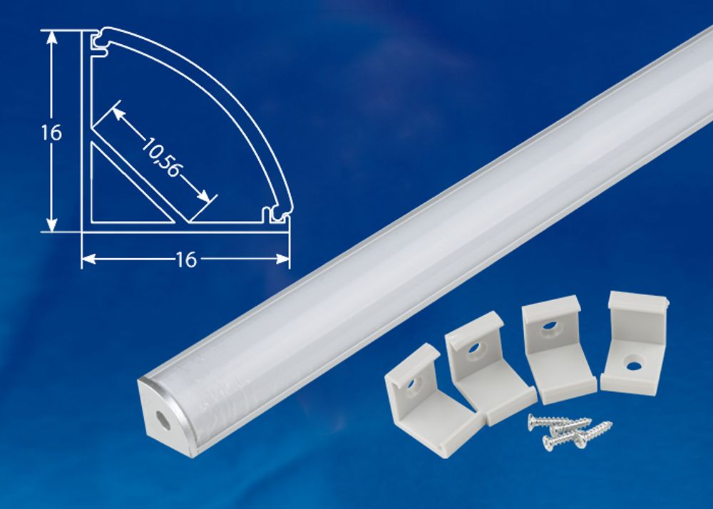 UFE-K06 SILVER/FROZEN 200 POLYBAG Угловой алюминиевый профиль с матовым рассеивателем, 200 см. 2 заглушки+4 крепежа в/к.. ТМ Uniel