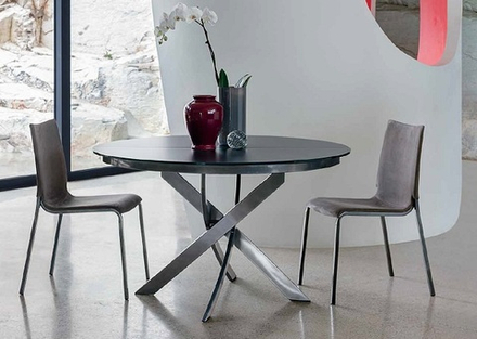 Стол М-City DISAUR Barone (01.92) G093 Хром, С150 Э-Бел. Гл. стекло, L021Алюм.Вставка