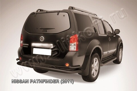 Защита заднего бампера Nissan Pathfinder (2010-2014) d76+d42 двойная черная