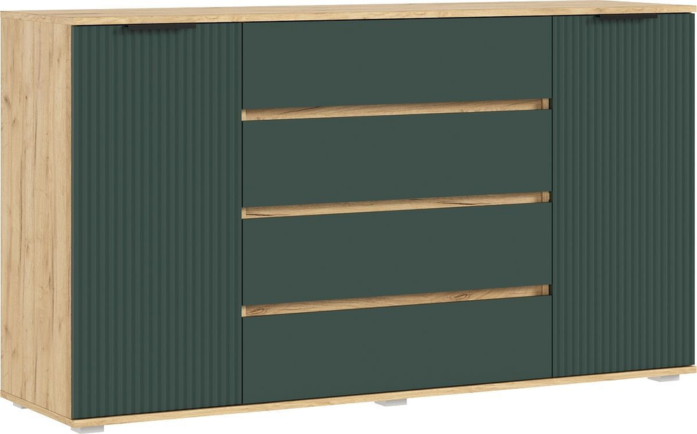 Комод для одежды с ящиками и полками Браш Мени Грин/Дуб Крафт 3 ящика, 160х45х90 см