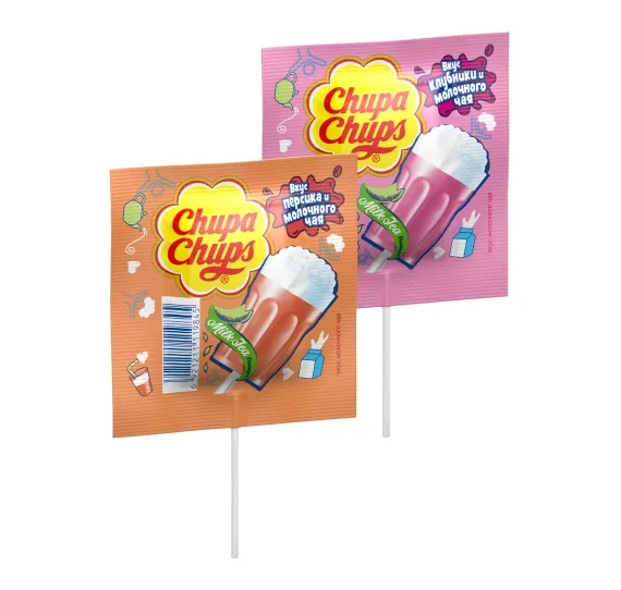 Карамель Chupa Chups Milk Tea со вкусом клубники и персика 15г