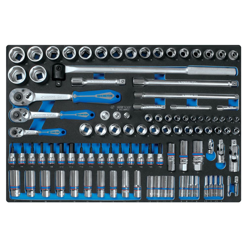 KING TONY (9-9503MRV01) Набор торцевых головок 1/4" & 3/8" & 1/2" с принадлежностями, ложемент, 103 предмета