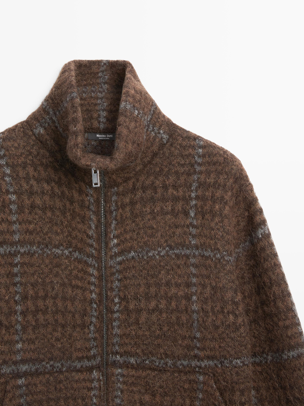 Massimo Dutti Вязаный жакет из шерсти альпаки в клетку, коричневый