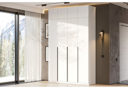 Шкаф Woodville Даиго с антресолью белый текстурный комплектация 3