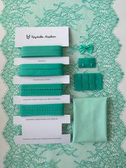 Кружево шантильи ментоловое неэластичное ширина 22 см длина 1.45 м