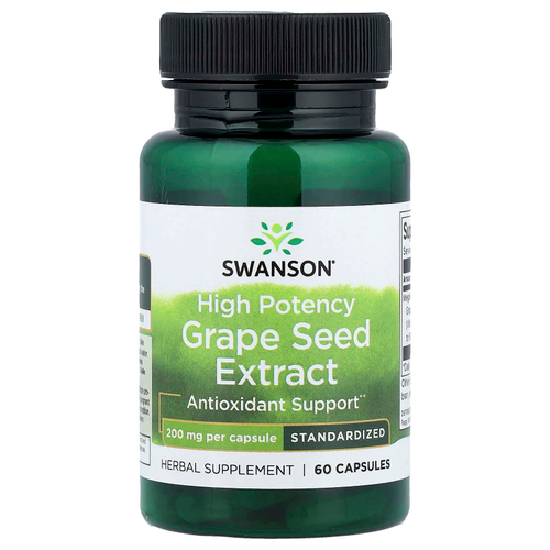Swanson, экстракт виноградных косточек. высокая эффективность, 200 мг, 60 капсул