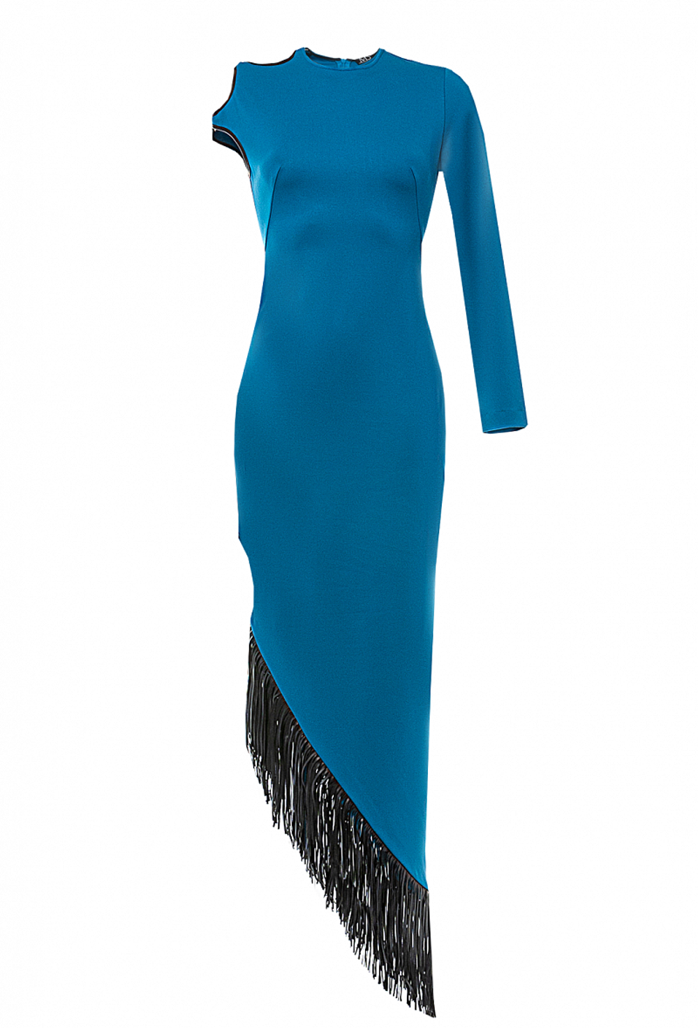Платье-футляр с одним длинным рукавом синее 03-02-23 SS