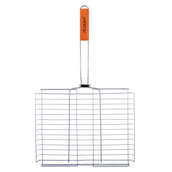 Решетка для гриля глубокая 38х30х6 см. из хромированной стали СКАУТ СК-0705 с деревянными ручками