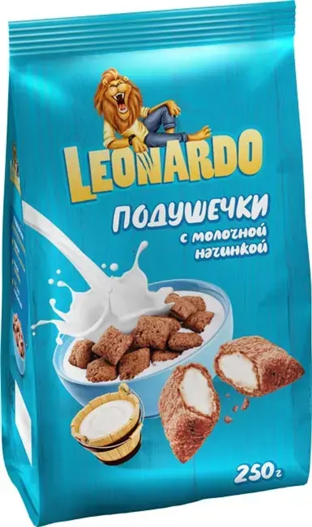 Завтрак готовый LEONARDO Подушечки с молочной начинкой (Пак) 250г