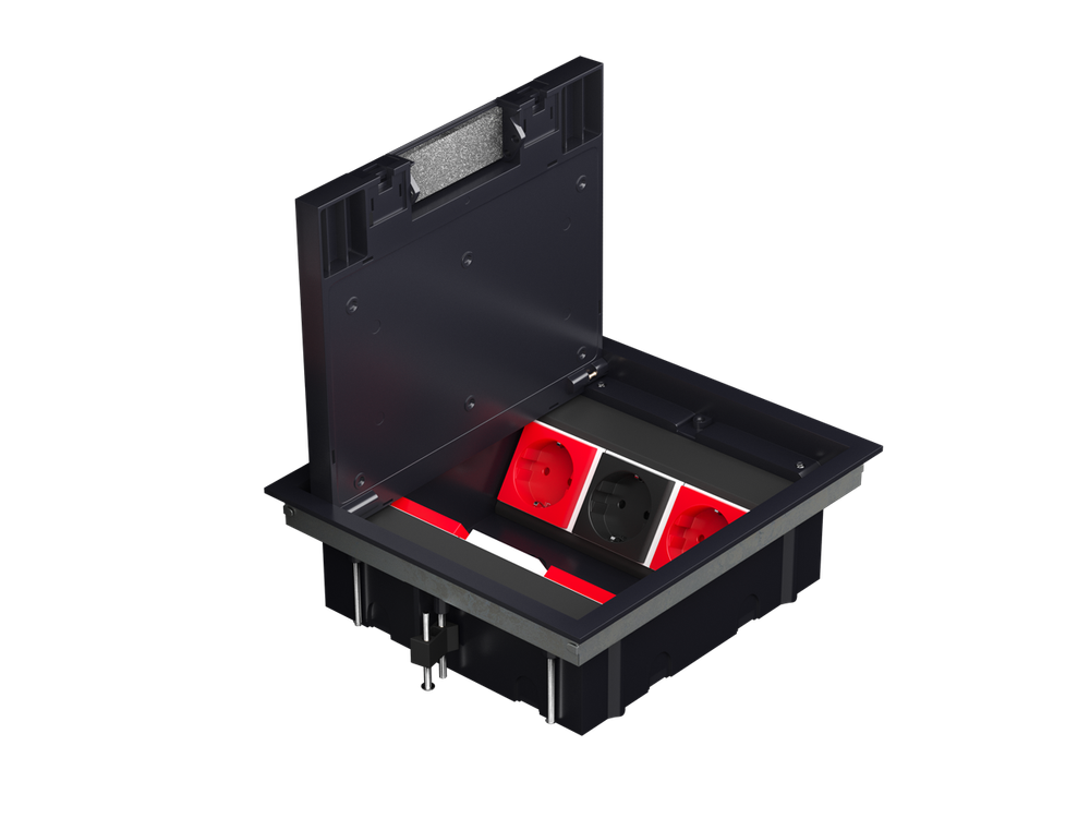 Лючок в пол 12 мод. (6 мод. 45х45 мм.) верт. установка,  крышка ABS +гальванизированная стальн